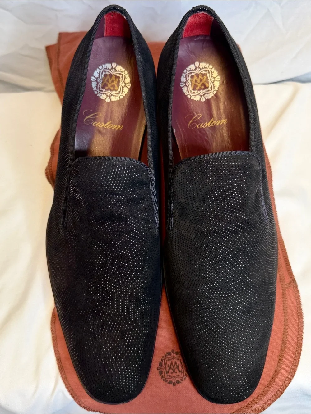 MEZLAN Men’s Crespi Custom Black Suede Studded Slip-On Dress Loafers; SIZE 13